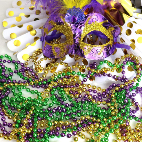 GIFTEXPRESS 12 pcs Mardi Gras Beads, 33" Multi Colors Necklaces Bundle, Metallic Colors in Gold, Green, Purple