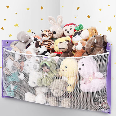 ANROYE Large Corner Stuffed Animal Storage, Purple Wall Hammock for Kids Plushies Toy Organizer