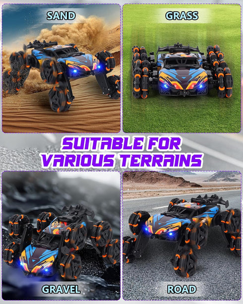 2.4GHz 1:18 8WD 6-14 HuiJuKeJi Gesture Sensing RC Stunt Car Toy for Kids, Remote Control Car Toy Hand-Controlled