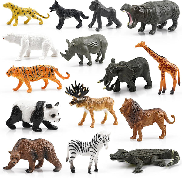 15 Wild Animal Figurines for Kids, Plastic Safari Animal Toys Tiny Portable