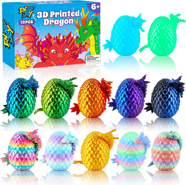 ENJOYJOY 12PCS 3D Printed Dragon Eggs, Easter Egg Fillers for Easter Basket