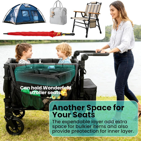 W2 W4 (1 Pack) Stroller Wagon Cargo Net and Organizer, Double-Layer with Extra Storage Space, Wagon Accessories