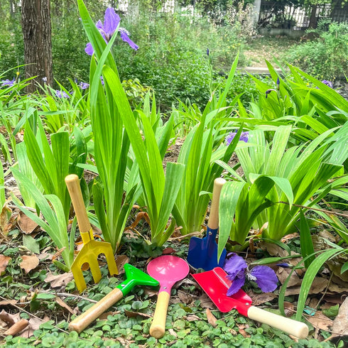 Kids Gardening Tools Set, 5PCS Metal Gardening Tools with Wooden Handle, Safe Beach Sandbox Toy
