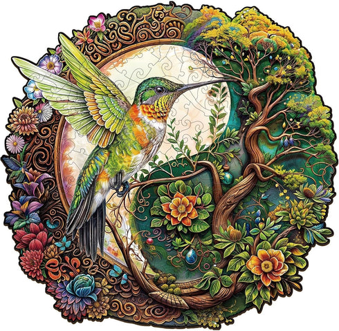 Wooden Puzzles for Adults, Yin Yang Hummingbird Unique Shaped Jigsaw Puzzles, 100 Piece 8.5 x 8.2in for Gifts
