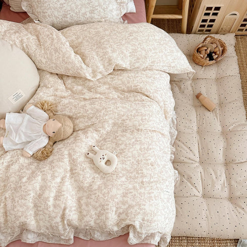 59X79'', 2-Layer AOJIM Kids Muslin Duvet Cover with Forest Themed Patterns, Pure Cotton Toddler Comforter Cover Ruffled