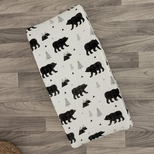 Organic Baby Changing Pad Cover - Muslin Fitted Cover for Boys, Soft and Breathable, Baby Bear Woodland