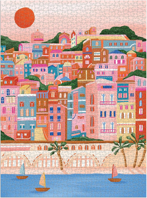 Galison French Riviera – 1000 Piece Puzzle Fun and Challenging Activity with Bright and Bold Artwork of French Architecture by The Sea for Adults and Families