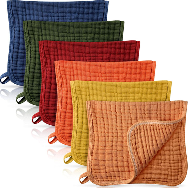 Irenare 6 Pack Multicolored Muslin Burp Cloths - Large 20 x 10 Inch Cotton Baby Burping Rags for Newborns