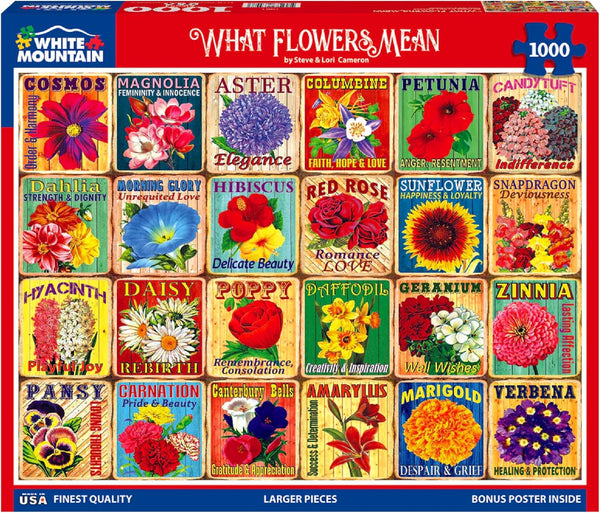 White Mountain 1000 Piece Jigsaw Puzzle Colorful Flower Collage Puzzles with Large