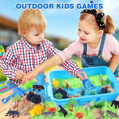 2.2lbs Set 35pcs 3+ Billeeit Animal Sensory Bin Sand Toy, Play Sand Kit w/lid and Moldable Sensory Sand, Molds, Tools