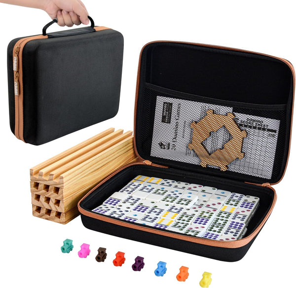Bucher&Rossini Dominoes Set Double 12 with 4 Racks for Adults Kids, Mexican