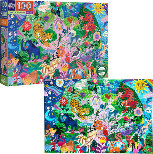 100 eeBoo Piece Puzzle for Kids - Tree of Wildlife Children's Puzzle Nature Themed, Large Pieces for Small Hands