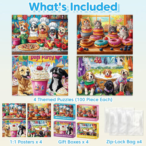 Jeacirio 4-Pack 100 6-8 8-10 100 4-6, Piece Puzzles for Kids Ages Year Old Large Piece Puzzles for Seniors Pieces