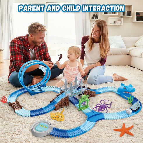 219 Set 360 3-8 VATOS Shark Track Toys - Pcs Flexible Race Track with Loops, Electric Shark Car & Auto-Rotating, Create