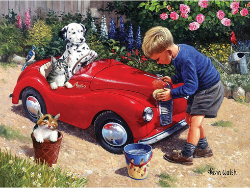 Bits and Pieces 300 Piece Jigsaw Puzzle for Adults, 18" x 24" Washing The Car Family Puzzle by Kevin Walsh