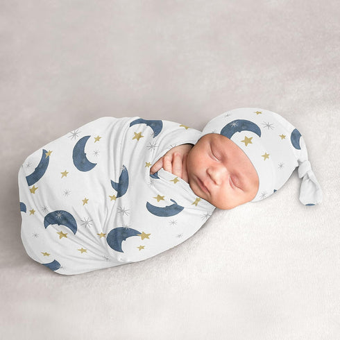Sweet Jojo Designs Moon Star Baby Boy Girl Cocoon and Beanie Hat