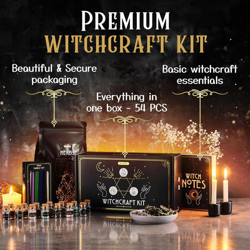54PCS Wyspell Witchcraft Supplies Kit for Witch Altar - Spell Candles for Witches - Crystals Spell Jars for Witches