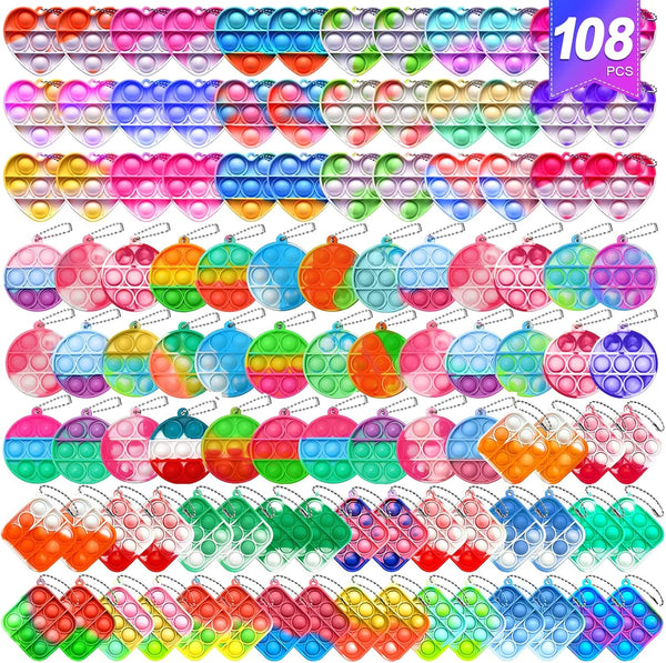 amicbng 108 PCS Mini Pop Keychain Fidget Toys, 3 Shape Pop Fidgets Party