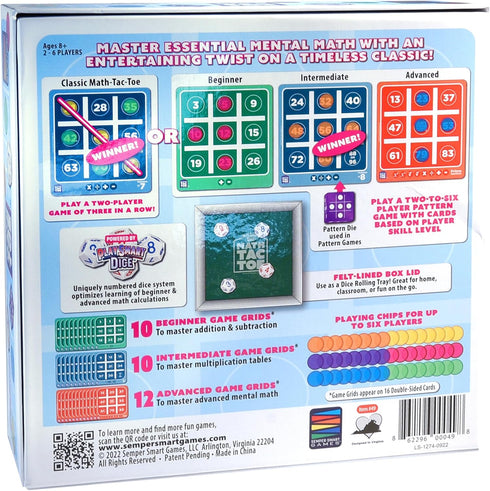 8 Semper Smart Games PlaySmart Dice Math-Tac-Toe Math Game: Get Sharp on Mental Math with a Fun New Twist on a Timeless
