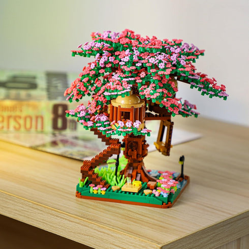 Cherry Blossom Bonsai Tree Mini Micro Building Set, Japanese Sakura Tree House Model for Adults, Creative Gift Toys