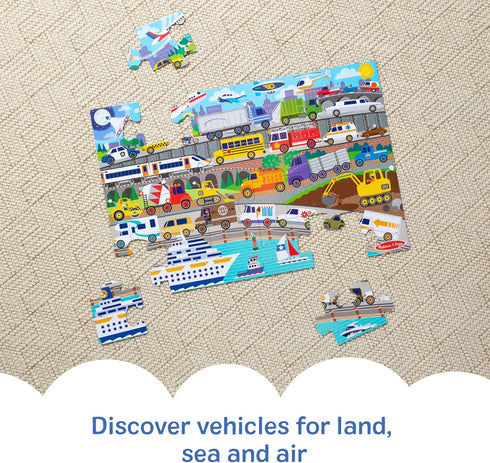 24-Piece 3 2 3+ Melissa & Doug Traffic Jam, City Vehicle Themed Jumbo Floor Puzzle, Jigsaw Puzzle with Multiple
