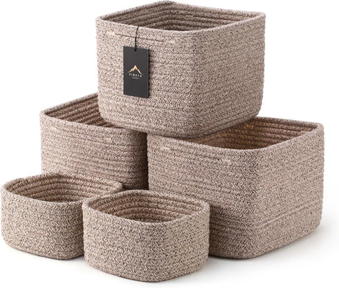 VIRETH HAUS 5-Pack Storage Cubes Woven Rope Baskets - 2 Sizes Organizer Bins for