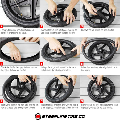 Premium 12.5'' x 1.75/2.25 Explosion Proof Front Inner Tire Tube for BOB Revolution Strollers, 2 Pack, Steerling Tire