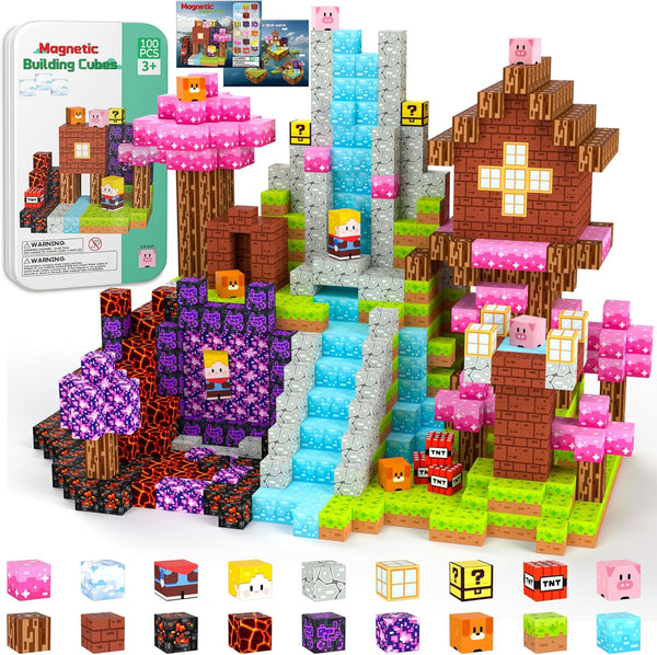 Magnetic Blocks Travel Magnetic Building Blocks Cubes - 100 PCS Tin Box