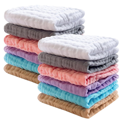 SWEET DOLPHIN 12 Pack Baby Muslin Washcloths - Soft Face Cloths for