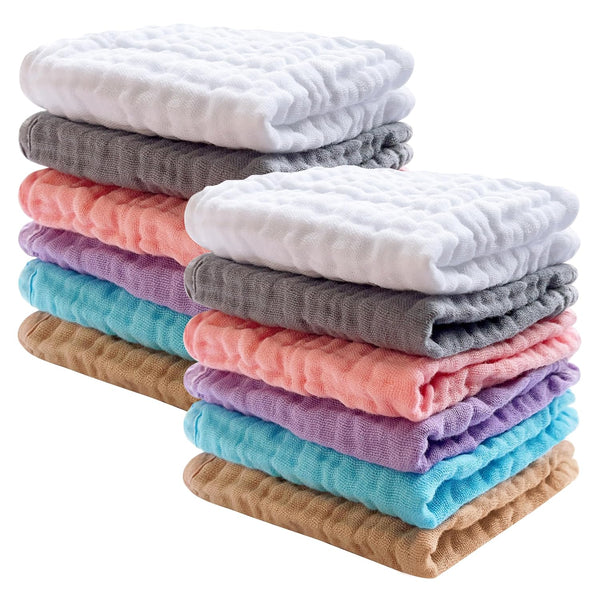 SWEET DOLPHIN 12 Pack Baby Muslin Washcloths - Soft Face Cloths for