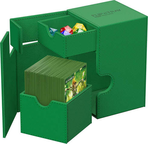 Ultimate Guard Flip 'n' Tray 100+ Deck Case for 100 Double-Sleeved TCG Cards + Dice Tray, Green