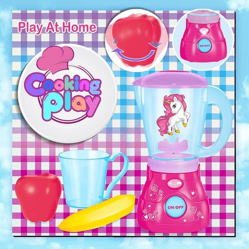 Toy Chef Play Kitchen Appliances Premium Pretend Blender for Kids Unicorn-Theme Pink Toddler Kitchen Accessories Cool
