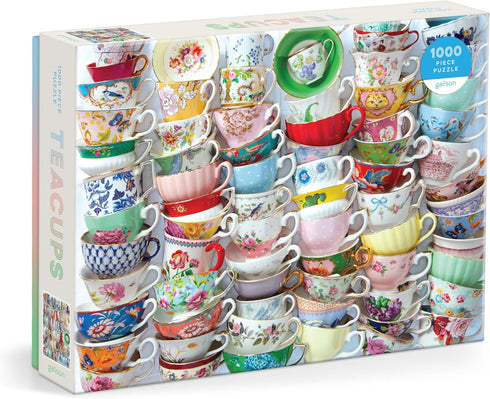 Galison Teacups Julie Seabrook Ream 1000 Piece Puzzle, Vibrant Teacups Design