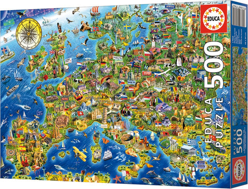 Educa 17962, Crazy, 500 Piece Puzzle for Adults and Children from 10 Years, Map of Europe, Multicoloured
