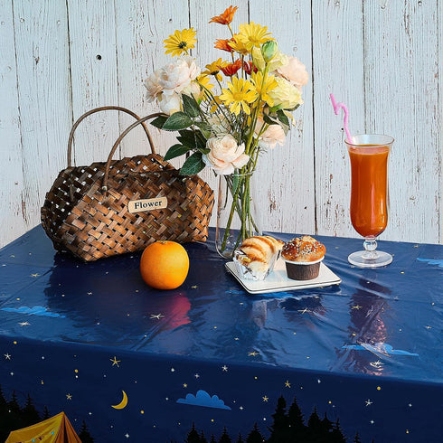 Breling 2 Pieces Camping Party Decorations, Plastic Rectangular Campfire Table Cover for Birthday Party Supplies