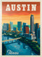 MyPuzzle Austin, Texas: Skyline Vintage Poster - Premium 1000 Piece Jigsaw Puzzle for Adults