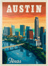 MyPuzzle Austin, Texas: Skyline Vintage Poster - Premium 1000 Piece Jigsaw Puzzle for Adults
