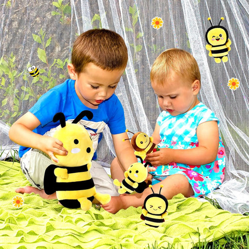 Aoriher 5 Pcs Bee Stuffed Animals — 1 Large Plush Bee and 4 Cute Baby Bees for Birthday Gifts and Decorations