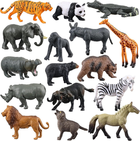 Flormoon 16Pcs Mini Animals Figures - Realistic Wild Animals Toys for Learning Educational Birthday Party Gifts