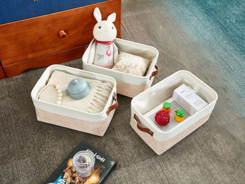 DECOMOMO Small Storage Baskets for Organizing, Linen Closet, Bathroom, Nursery, Fabric Bulk Decorative (Beige and