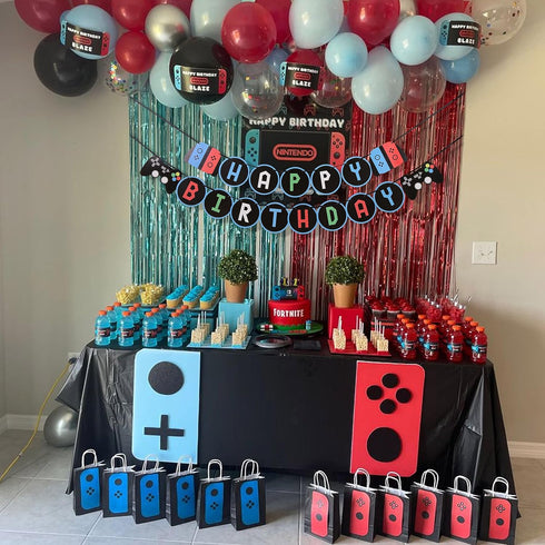 Video Games Birthday Banner, Happy Birthday Decorations for Video Games 1st Birthday, Blue and Red