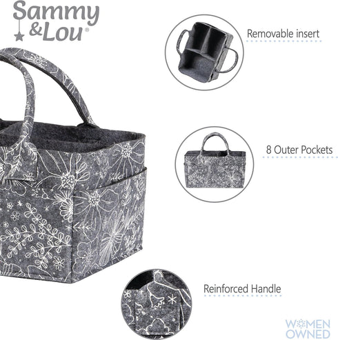Sammy & Lou Collapsible Floral Felt Storage Caddy, Divided Design for Diapers, Wipes, Changing Items, 11.5 in x 6 in x