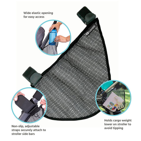J.L. Childress Side Sling Stroller Storage Accessory - Universal Stroller Organizer - Mesh Cargo Net for Stroller Storage - Non-Slip, Adjustable Straps - Black by J.L. Childress