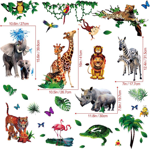 Amaonm Creative Giant Removable Cartoon Zoo Wild Jungle Animals 3D DIY Wall Decals for Kids Bedroom, Living Room,