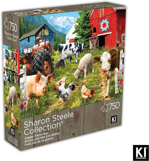 750 Piece Puzzle for Adults - Sharon Steele Happy Farm Day, 27x20 Inch Whimsical Farm Animal Scene