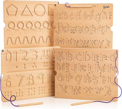Learn to Write Number & Letter Tracing Boards, Wooden Alphabet Learning Montessori Toys for 4+ Year Olds