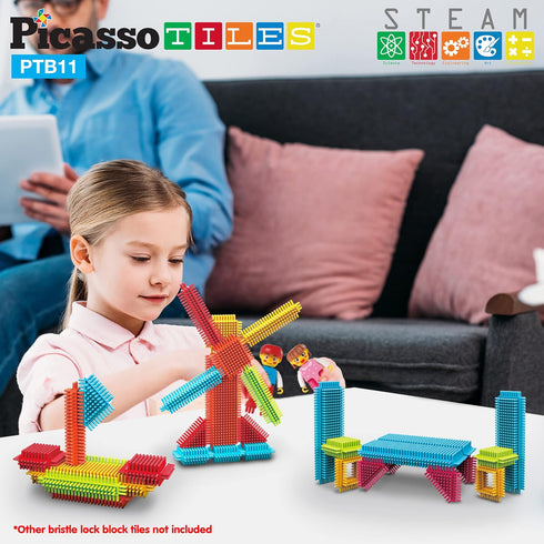 Picasso Toys Hedgehog Blocks 4 Family Action Character Figures, Toddler Toy Construction Building Tile Block Expansion