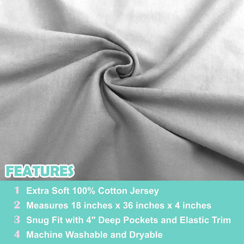 American Baby Company 100% Natural Cotton Jersey Knit 18" x 36" Cradle/Bassinet Sheet - Fitted, Blue/Gray/White