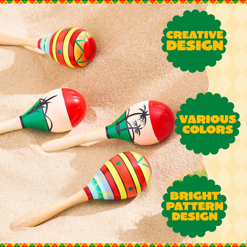 JOYIN 4 PCS Wooden Maracas for Kids, 7.6" Musical Rattle Noisemaker for Fiesta Party Favors