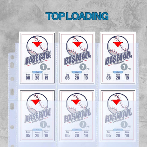 PERFORMORE 9-Pocket Trading Card Binder Sleeves, 3 Ring Binders, Plastic Top Loader Pages (25 Pack)
